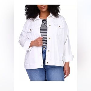 NWOT Michael Kors Womens Plus Size
Denim Jacket. White with Gold Buttons Size 3X